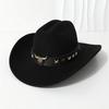 3D cowboy hat with rolled and upturned brim, large cowboy hat in European and American fashion, ethnic Tibetan felt hat