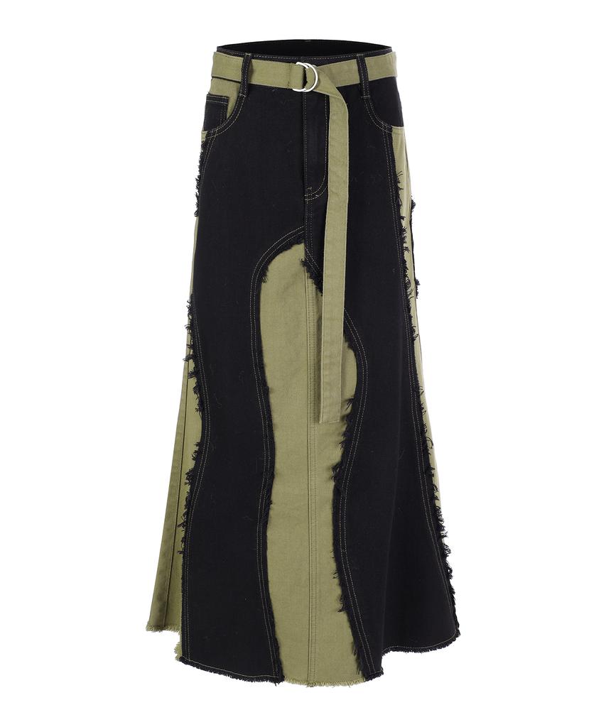 Lara Fox Color Block Damage Skirt Khaki Bp4Ds001
