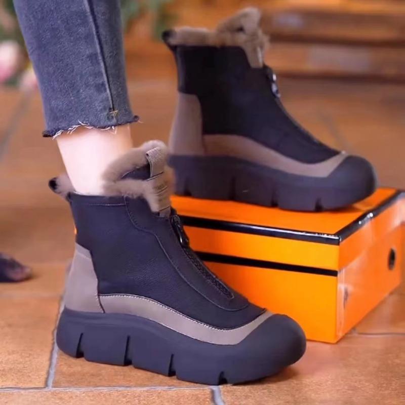 Módní Zimní Teplé Plyšové Dámské Sněhule Silná Podrážka Přední Zip 2024 Horký Prodej Vodotěsné Jednobarevné Ležérní Pohodlné Boty