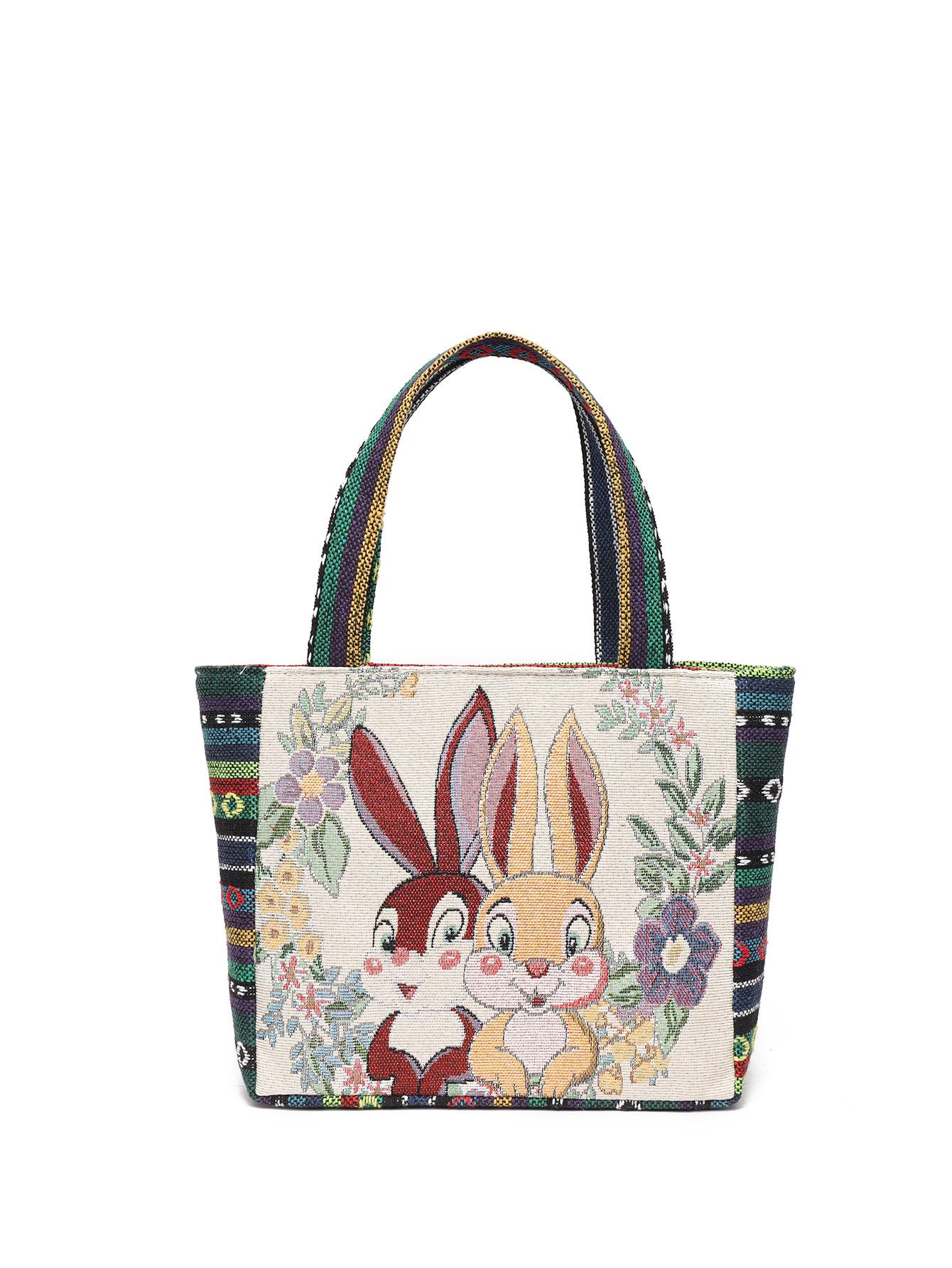 Этническая холщовая сумка-тоут с двусторонней вышивкой - Дизайн с бабочкой и слоном