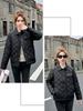 Thin Short Rhomboid Winter Jacket with Turn Down Collar