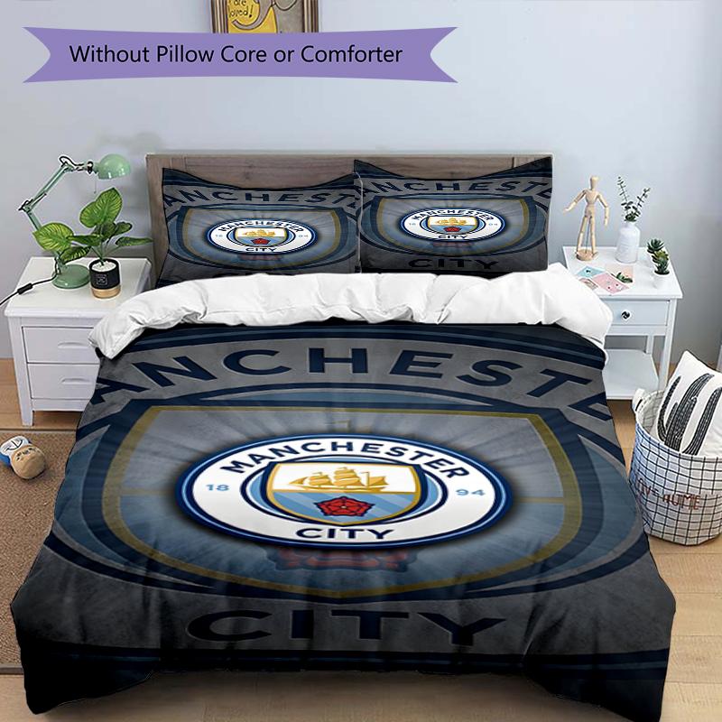 3pcs Duvet Cover Set (1*Duvet Cover + 2*Pillowcase, Without Core),Football team City FC Print Bedding Set, Bedroom Decor, All‑Season, Birthday Gift