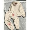 Men's 2‑Pcs Set, Trendy Pattern Print Loose Hooded Sweatshirt & Autumn Winter Fleece Drawstring Athletic Casual Pants