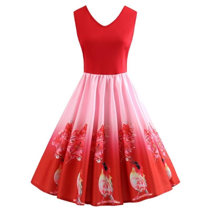 

Большое платье-маятник горячая распродажа V-образный вырез без рукавов с позиционной печатью пачка XXL красный