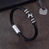Men's Titanium Steel Bracelet, Stainless Steel Leather Cord Bracelet, Football Magnet Closure Woven Genuine Leather Bracelet