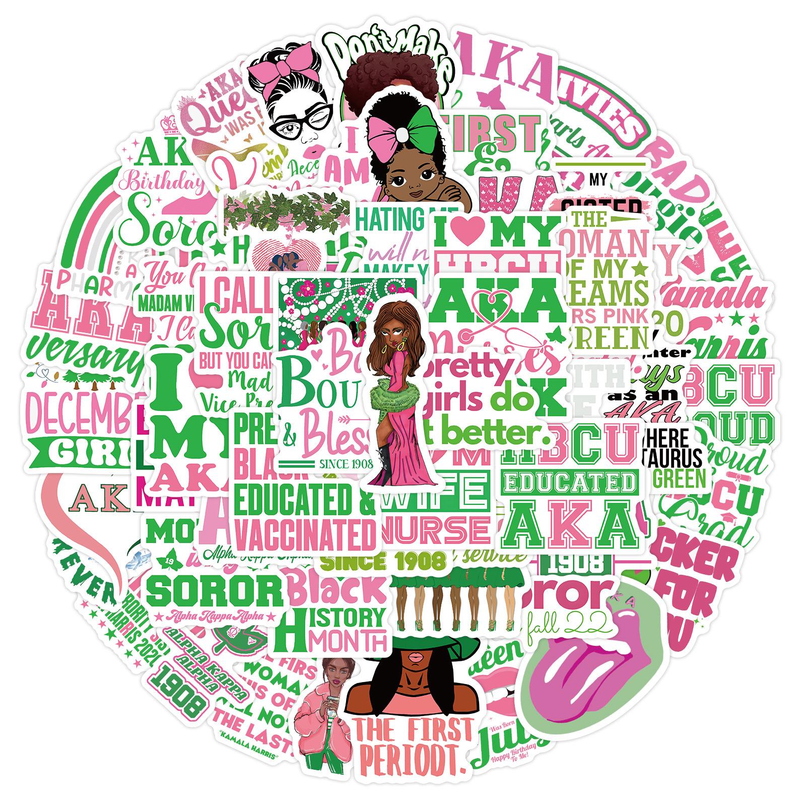 

60 New Aka Sorority Cartoon Graffiti Stickers Suitcase Notebook Water Cup Stickers
