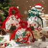 Christmas Gift Bags Cartoon Candy Bag with Bow Biscuits Apple Packaging Box Children's Drawstring Pouch Party Supplies Storage