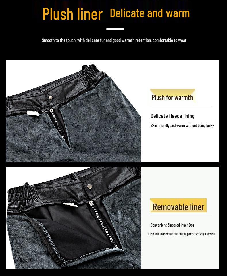 Men's Genuine Top Grain Cowhide Leather Fleece-Lined Pants - Thickened, Pure Leather Trousers for Middle-Aged and Elderly