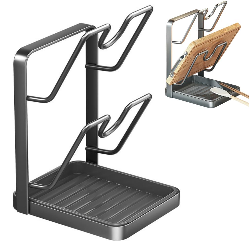 Držák pokliček Organizér pokliček Podložka pod lžíci Držák utěrky Pro kuchyňské náčiní Pult Stojan na pokličky 18,2x13,6x22,5cm Šedá,Bílá