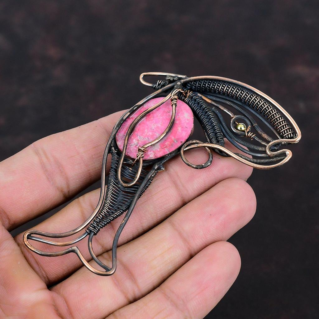 Thulite Pendant Copper Wire Wrapped Pendant Gemstone Pendant Thulite Copper Jewelry Gift For Wedding Handmade Fish Pendant Wire Wrap Jewelry
