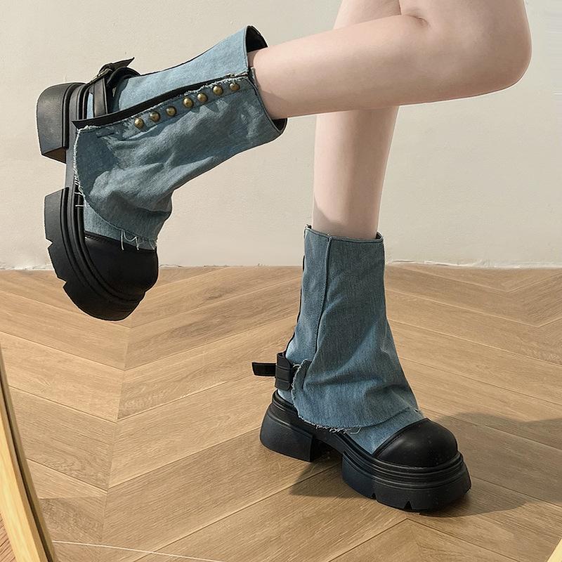 

Женские ботинки Мартина осень-зима новые средней длины британские толстая подошва внутренняя платформа сладкие крутые брюки вестерн ковбойские короткие ботинки 40 темно-синий