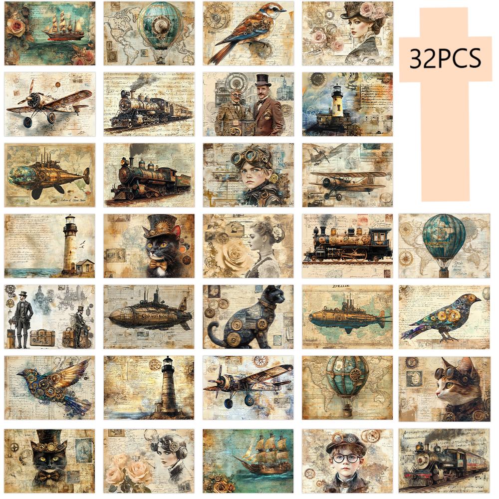 

32pcs, Punk Steam Age Postcard, Mechanical, Birthday/Anniversary Gift, Collectible, Suitable for Gift Giving, Mailable.