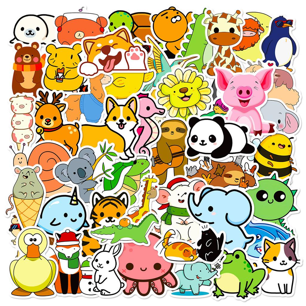 50 Stickers Children Cartoon Doodle Cute Animals DIY Water Cup Suitcase Ins Sticker Bag