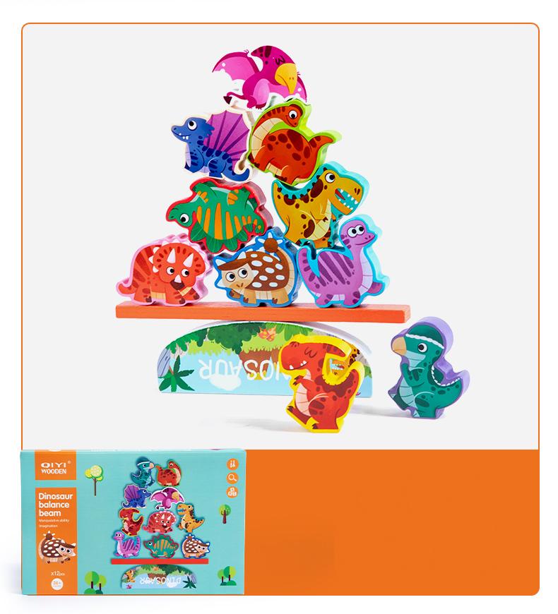Wooden Stacking Animal Dinosaurs Building Blocks Toys Kids Educational Balance Toys Parent-child Interactive Tabletop Game