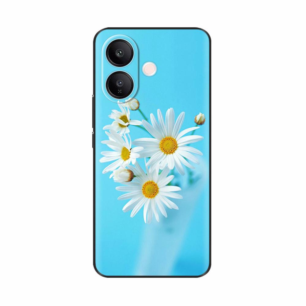 For Vivo V60 Lite 4G Phone Case Flowers Patterns Soft Black Silicone Protective Shell Back Cover For Vivo V60 VivoV60 Lite Funda