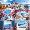 Nordische Griechische Landschaft Hausparty Dekorationen Inselstadt Santorin Blaue Kuppel Kirche Ägäis von Santorin Fotografie Hintergrund