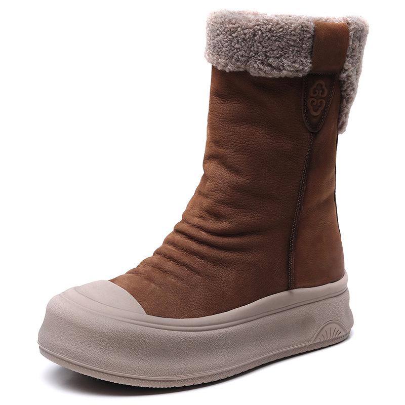 Fashion GKTINOO 2025 Winter New Genuine Leather Thick Sole Wool Warm Short Boots Women Platform Side Zipper Snow Boots Increased Height