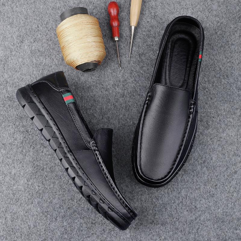 Doudou Shoes Men's 2025 New One-pedal Genuine Leather Men's Shoes Soft-soled British Style Cowhide Light Driving Casual Leather Shoes