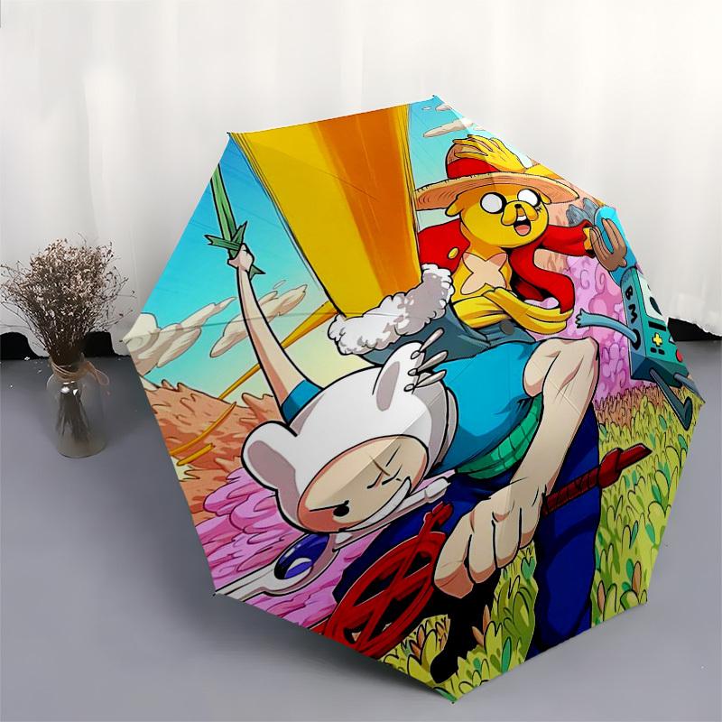 1pc Adventure Time & One Piece Collaboration Outdoor Umbrella - Automatic Opening/Closing, Portable 3-Fold Design, 8-Bone Iron Frame - Perfect Gi