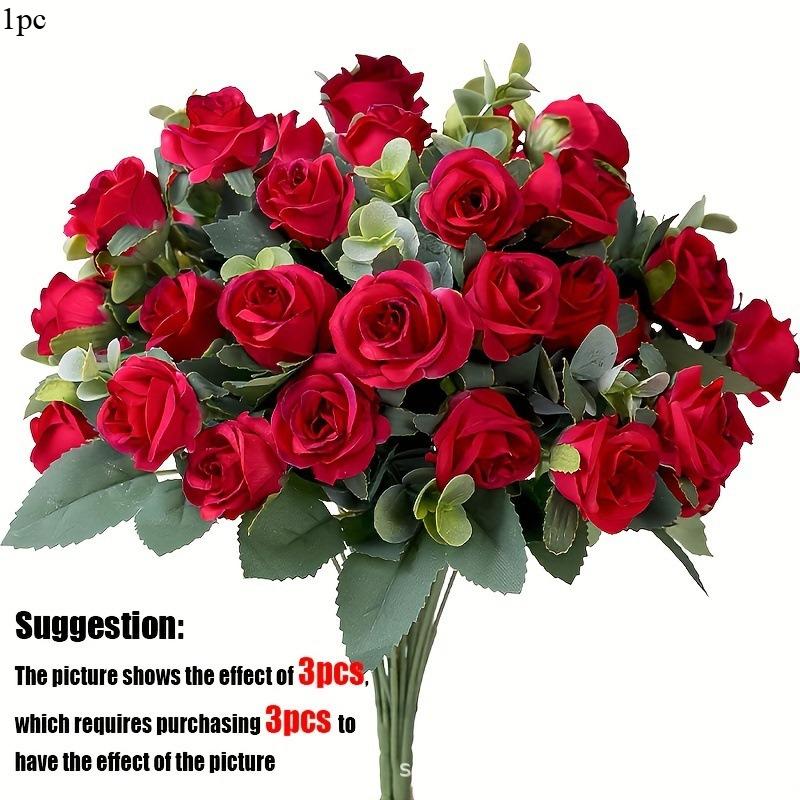 1Pc Heads Artificial Flower Silk Rose White Eucalyptus Leaves Peony Bouquet Fake Flower for Wedding Table Party Vase Home Decor