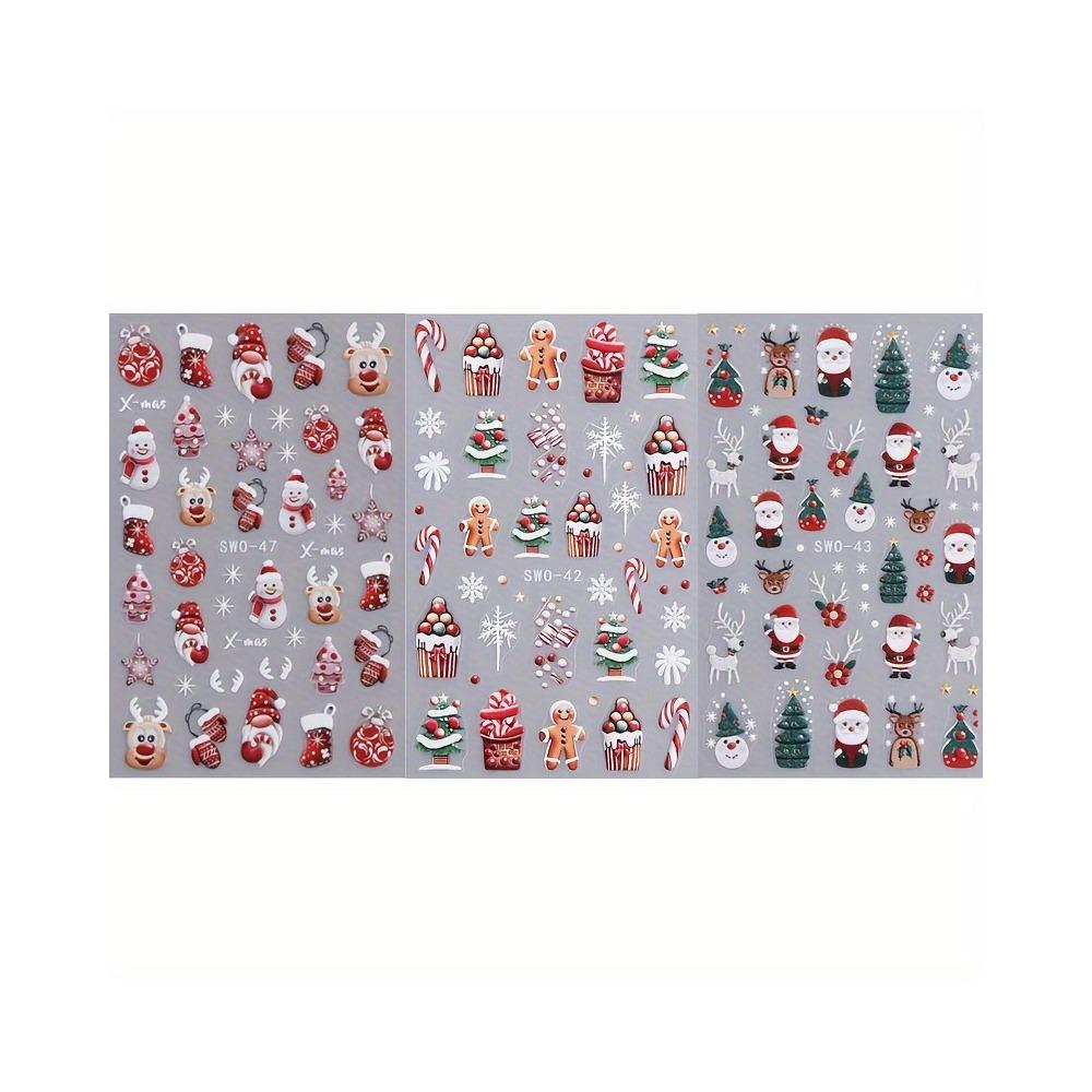 

3 шт. Рождественские наклейки для дизайна ногтей - праздничный Санта, снеговик со сверкающими снежинками и деревьями - Легко наносимые самоклеящиеся наклейки для Рождества MC-SWO-42+43+47-3