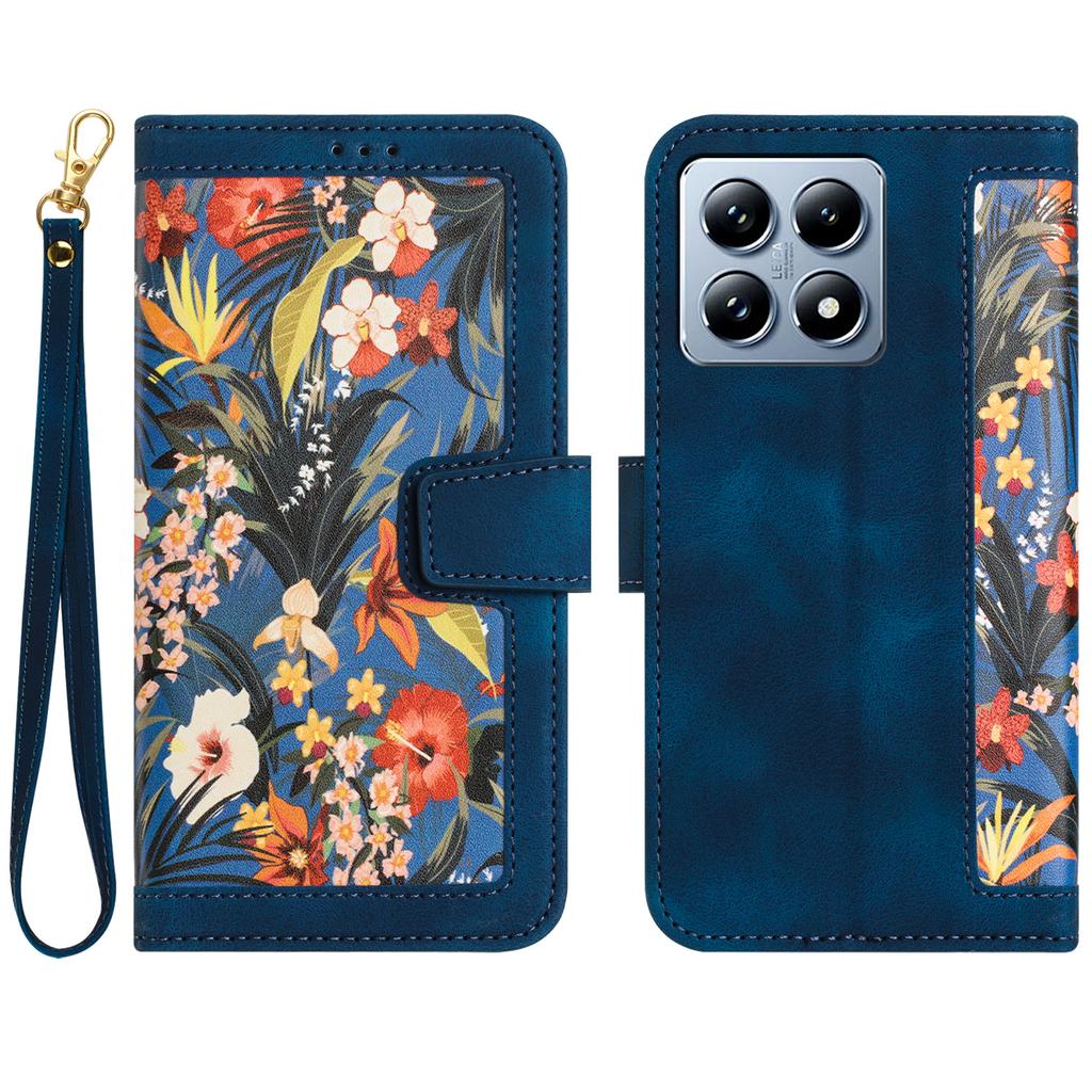 For Xiaomi 14T Pro Case PU Leather Floral Phone Cover with Card Slots