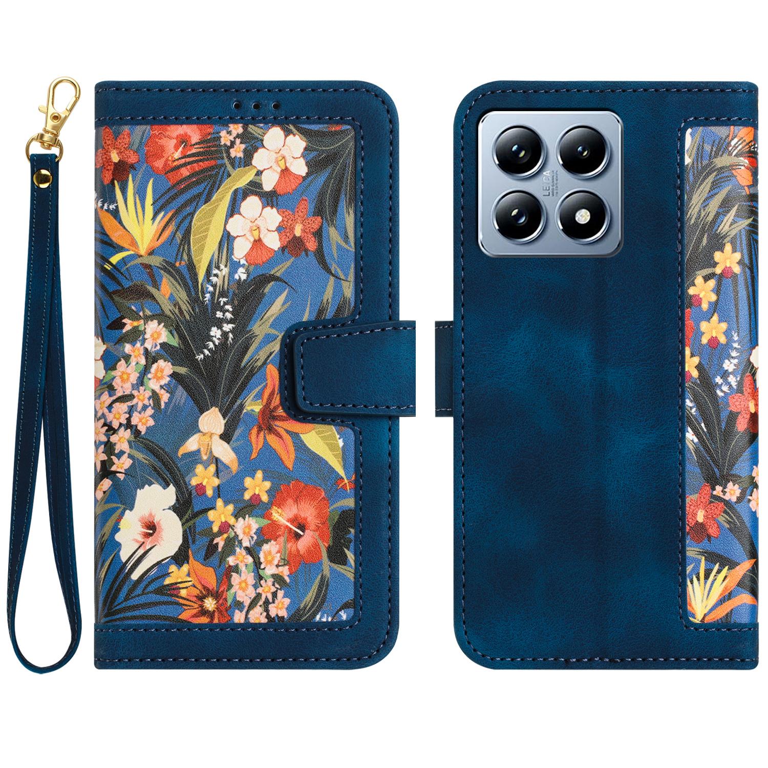 

For Xiaomi 14T Case PU Leather Floral Phone Cover with Card Slots F