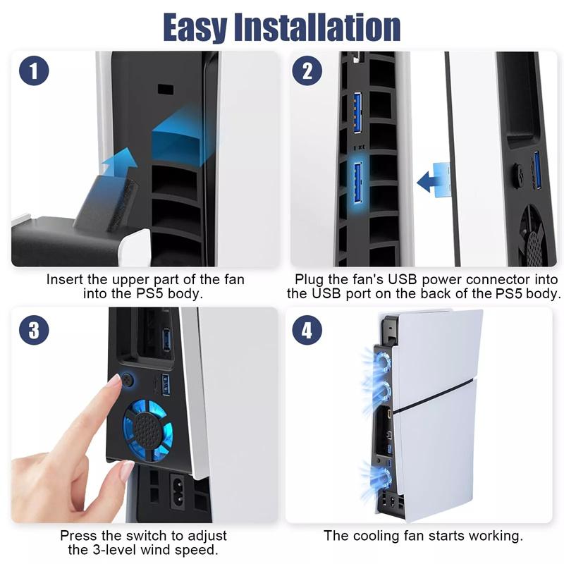 Ventilador de refrigeración mejorado y silencioso para consola PS5 Slim(Digital/Disco) Sistema de refrigeración eficiente con luces LED para Playstation 5 Slim