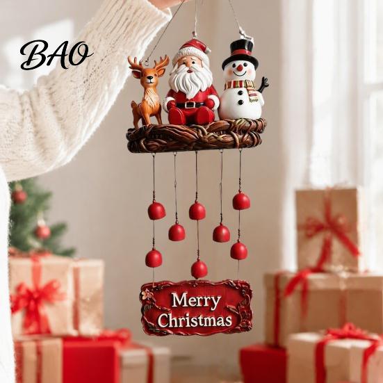 Weather Resistant Garden Bells Christmas Santa Wind Chime, Festive Hanging Ornament, Claus Snowman Elk Holiday Yard Ornaments for Home Chime