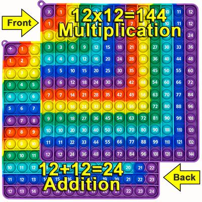 12X12 Multiplication 12+12 Addition Push Its Bubble Fidget Toys, Right Angle Rainbow Educational Teaching Toys