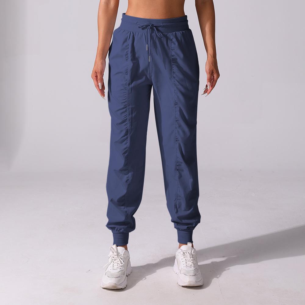 Women's Quick-Dry Pleated Cropped Running Pants with Drawstring