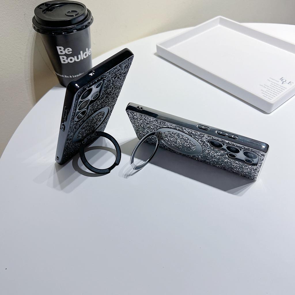 Für Samsung Galaxy S25 Ultra Magnetische Hülle mit Ständer Glitzer Galvanisiertes TPU+PC Handyhülle