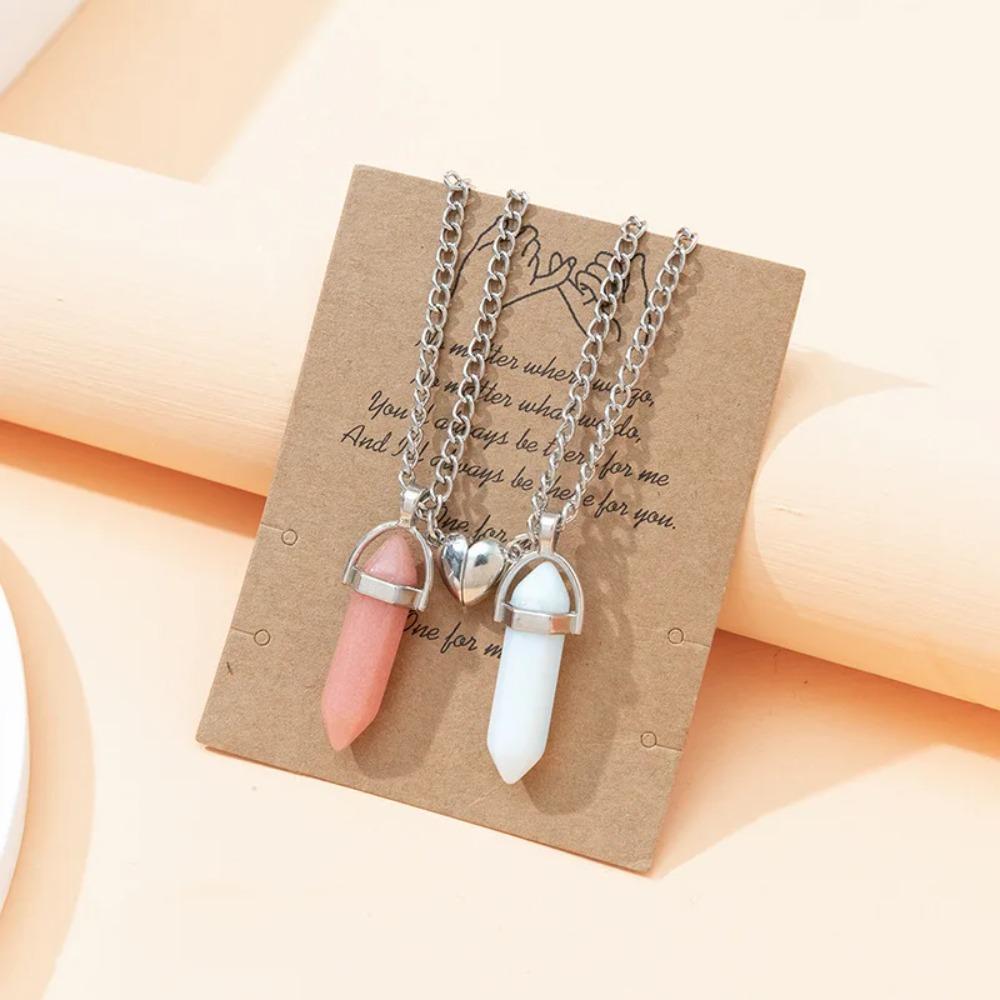 Fashion Couple Matching Necklace Colorful Geometric Hexagon Pillar Crystal Pendant Love Couple Friendship Friends Jewelry Gift