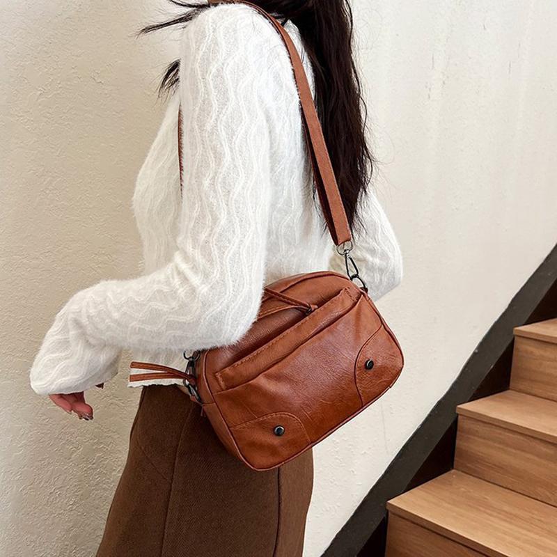 Bolsos de hombro sencillos Vintage para mujer, Bolso pequeño, bandolera para teléfono, bolso de mensajero cuadrado de cuero PU suave