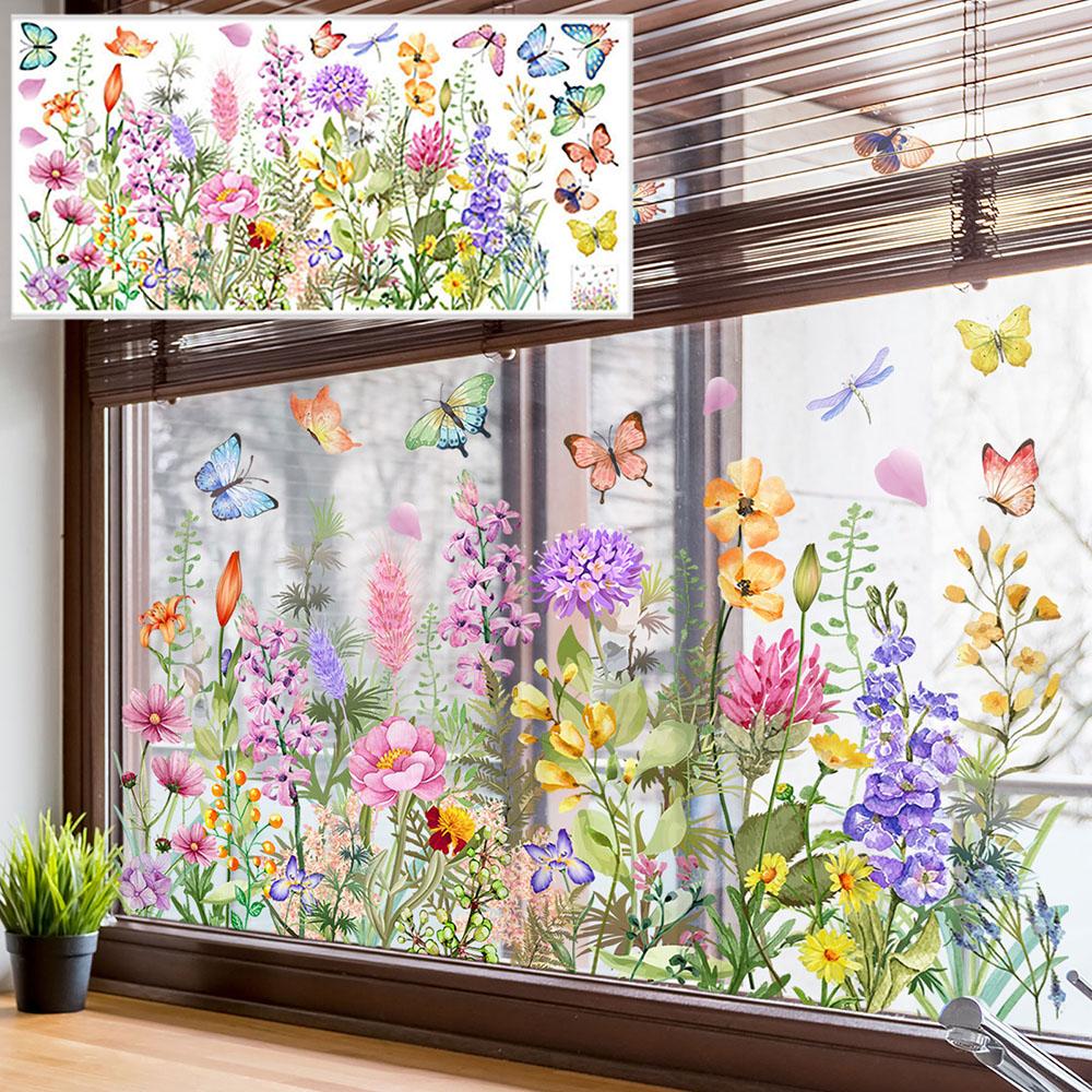 Colorful Butterfly Flower Wall Stickers Home Decoration DIY PVC Glass Stickers Electrostatic Stickers Home Bathroom Window