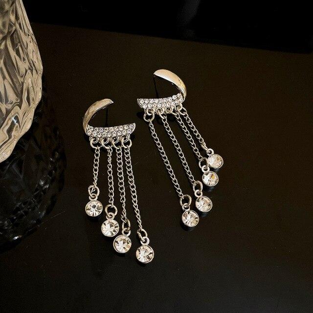 

Заявление Мода Нерегулярные Металлические Стразы Кисточка Длинные Серьги Для Женщин