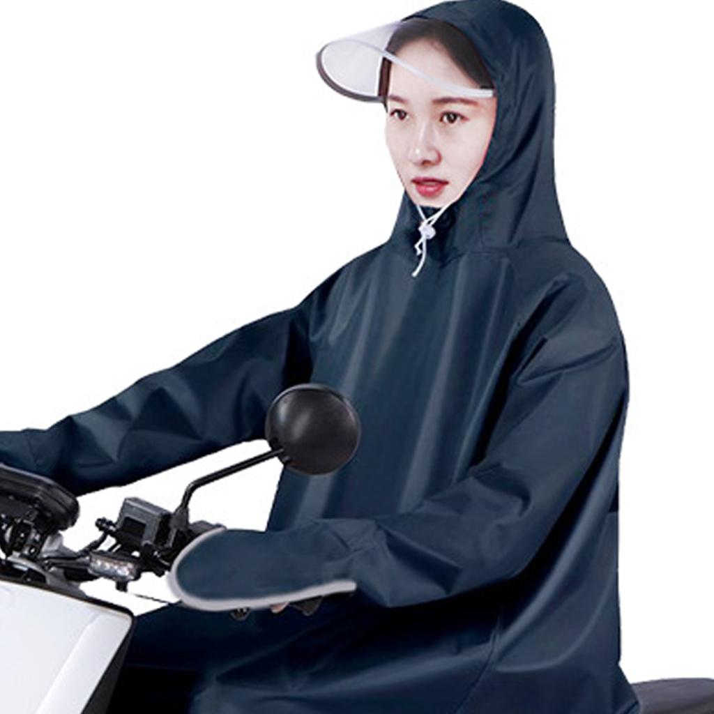 Impermeabile per Bicicletta Elettrica Protezione Ampliata Tessuto Oxford Adulti Maniche Poncho Pioggia per Ciclismo Blu Navy