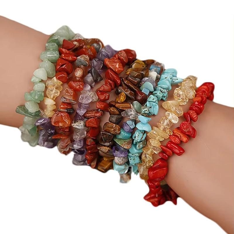 Natural Chakra Crystal Chip Bracelet Genuine Crystal  Healing Energy Jewelry Ideal Gift for Yoga Meditation Lovers