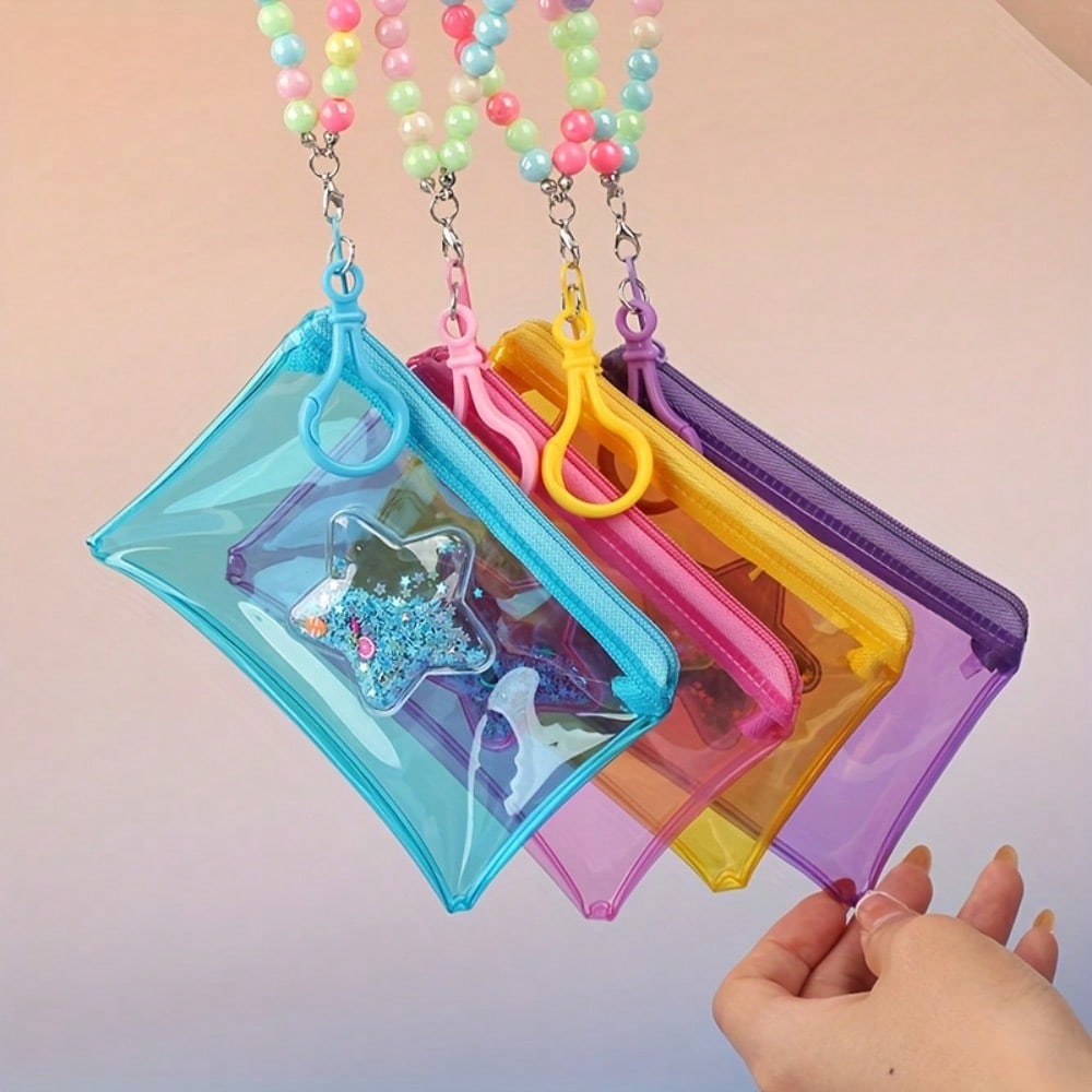 Star Sand Colorful Transparent Coin Purse Card Holder Lipstick Pouch Earphone Bag Zipper Small Wallet Keychain