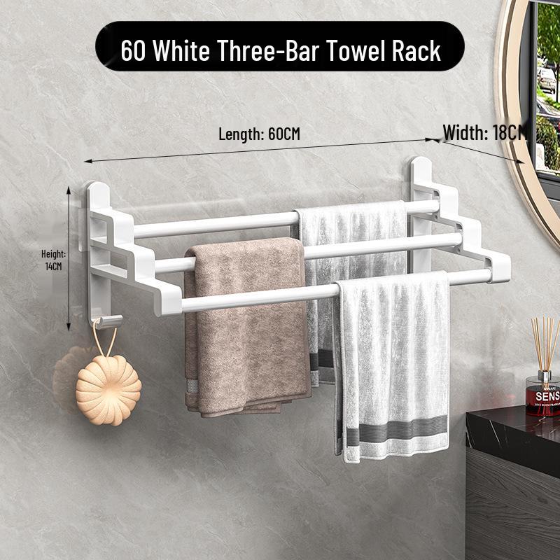 Punch-Free Multi-Bar Bathroom Towel Rack and Hanger Shelf
