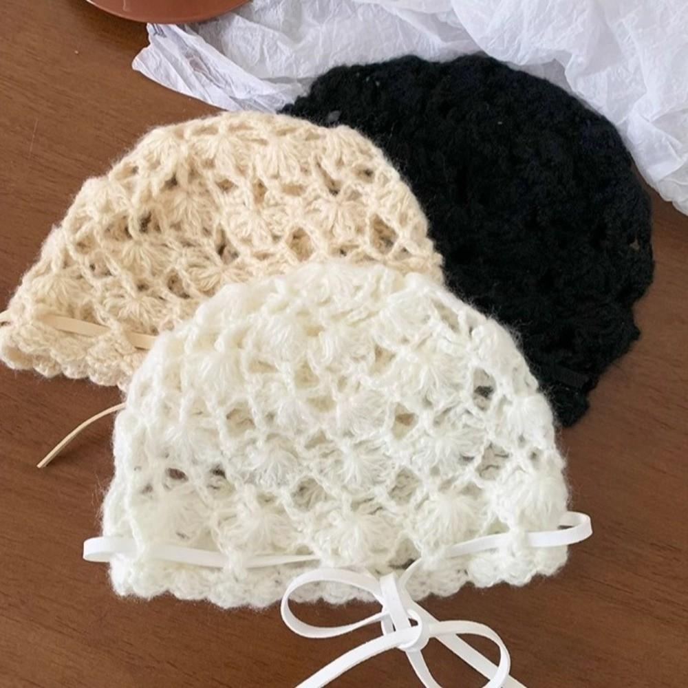 Korean Style Knitted Hat Hollow Design Crochet Hat Fashion Women's Hat  Autumn