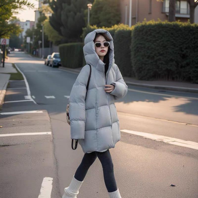 Puff Medium and Long Down Cotton Clothes Women's New Winter College Style Loose Hooded Cotton Clothes Jacket