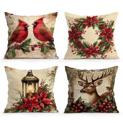 Christmas Cardinal Cushions Pillowcase Polyester Cushion Cover Throw Pillow Sofa Decoration Pillowcover Home Decor