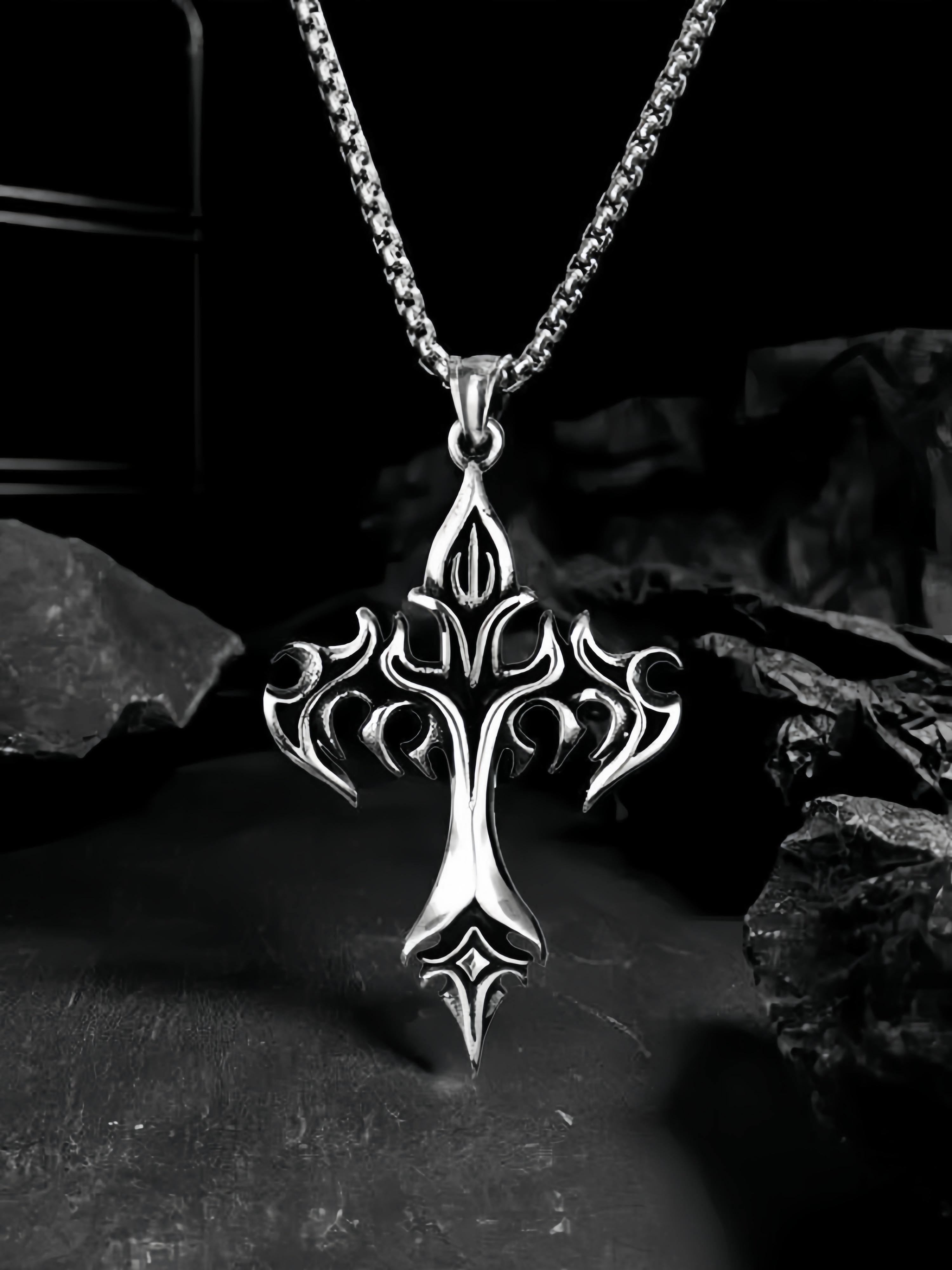 

1 шт. Модное ретро ожерелье с подвеской в виде пламени и креста для мужчин и женщин, длинная цепочка, панк, готика, модные аксессуары 60cm