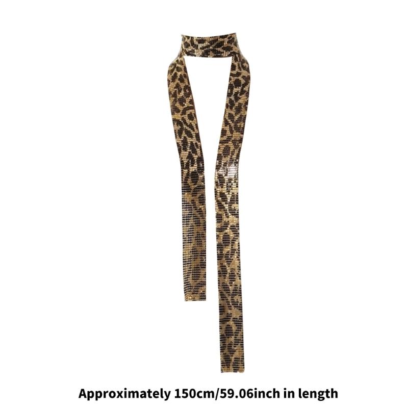 Leopard Pattern Sequins Mesh Scarf Breathable and Comfortable Silk Scarf For Various Parties And Music Festival