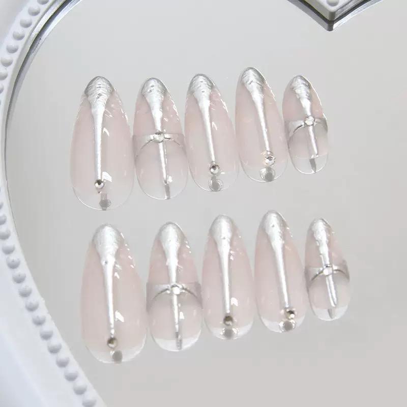 Z981 Dropshipping High Quality ABS Extra Short Transparent Stiletto French Tip Full Cover Press Nails Pre-designed Manicure Set