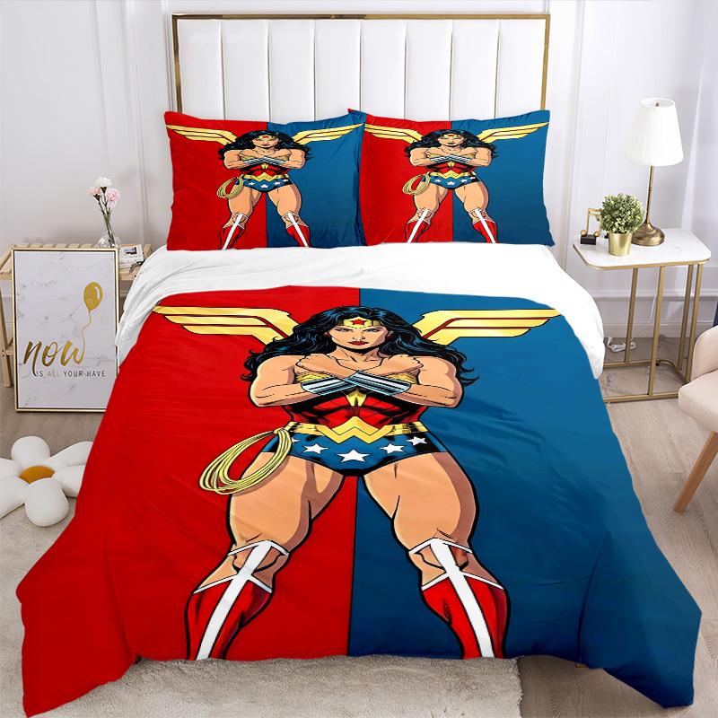 3pcs Wonder Woman, superhero Cover Set, Bedding Set, Soft Comfortable Duvet Cover, For Bedroom, Guest Room (1*Duvet Cover + 2*Pillowcases, W