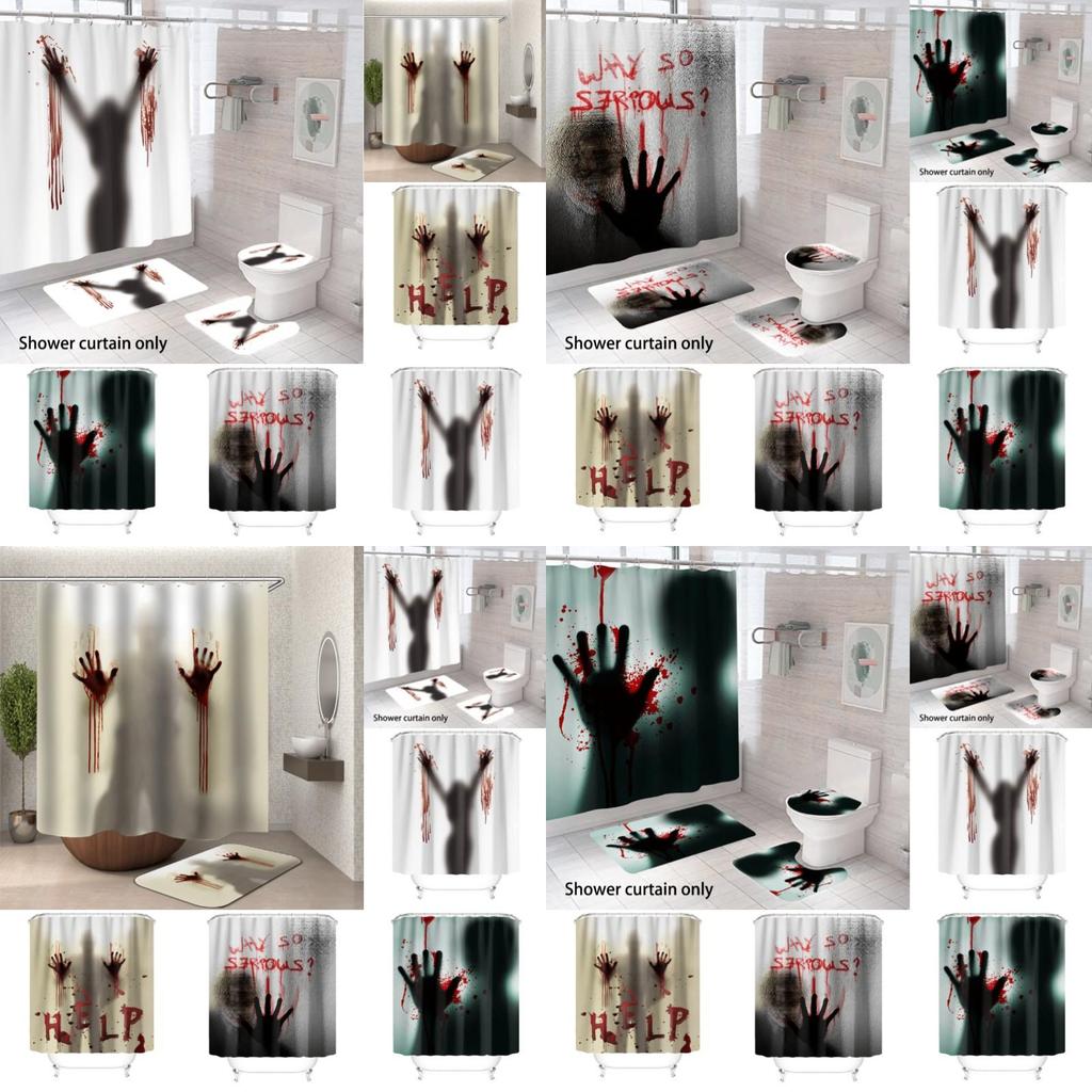 Bloody Hands Halloween Shower Curtain With Hooks For Spooky Decoration