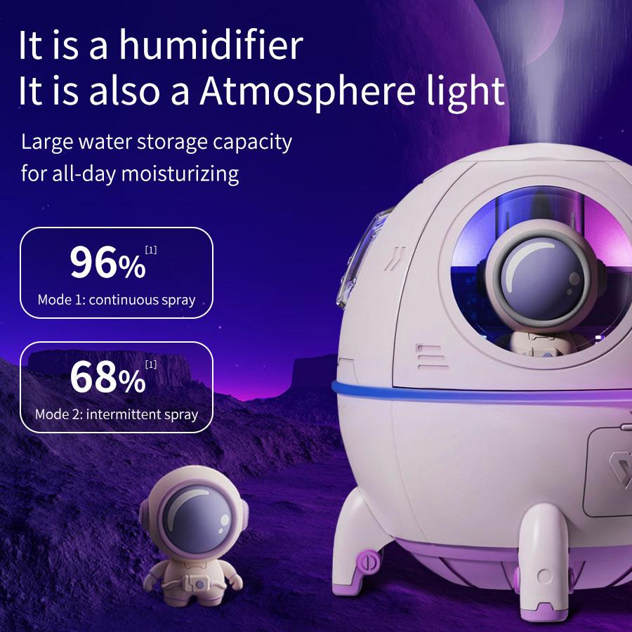 Nawilżacz powietrza Kapsuła Kosmiczna 220ML USB Ultrasoniczny Chłodna Mgiełka Dyfuzor Wody do Aromaterapii ze Światłem LED Nawilżacz Astronauty