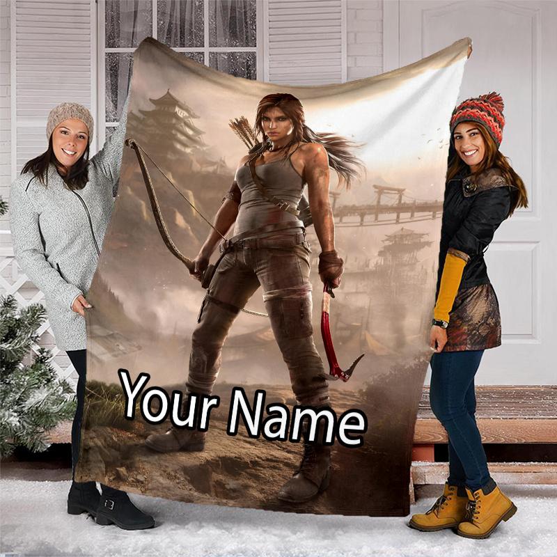 Custom Name Tomb Raider Theme Printed Blanket - Perfect for Couch, Bed, Travel & Outdoor Use | Machine Washable, Cozy & Durable.